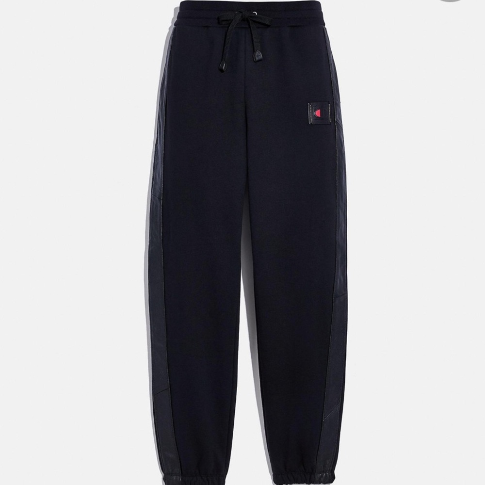 COACH x CHAMPION leather and cotton sweatpants new never worn.  Size Large.